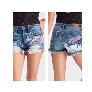 American Eagle Womens Jean Shorts Cut Off Painted Distressed Denim Blue Size 6